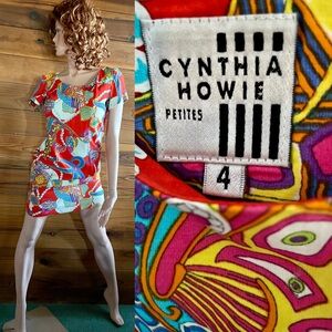 Vintage 80’s CYNTHIA HOWIE Petites  STARFISH and PEARLS Colorful Shift DRESS 4